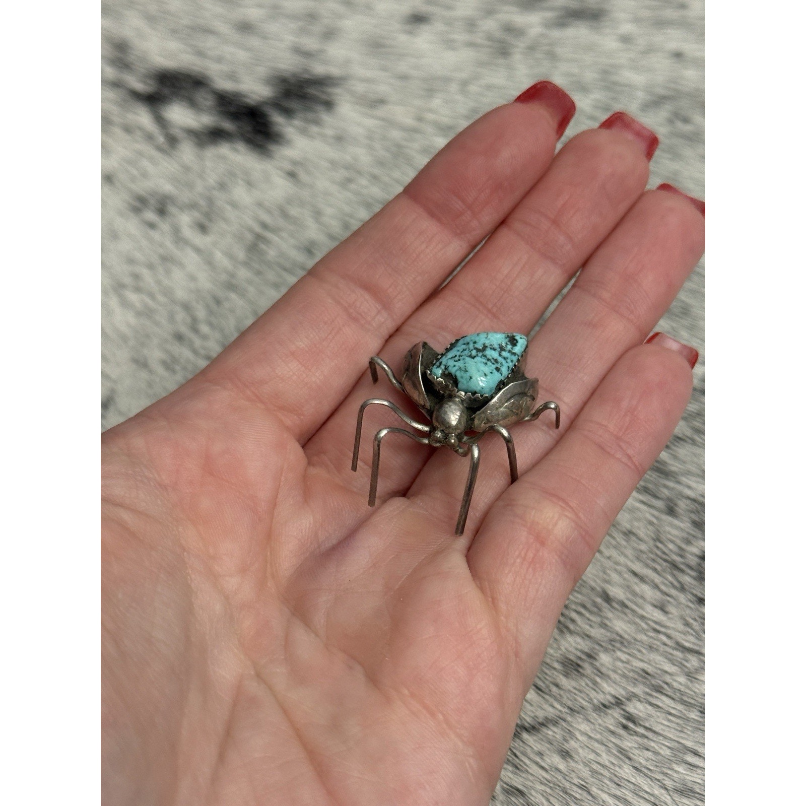 Native American Sterling Silver Turquoise Nugget Beetle Spider Bug Pin Brooch